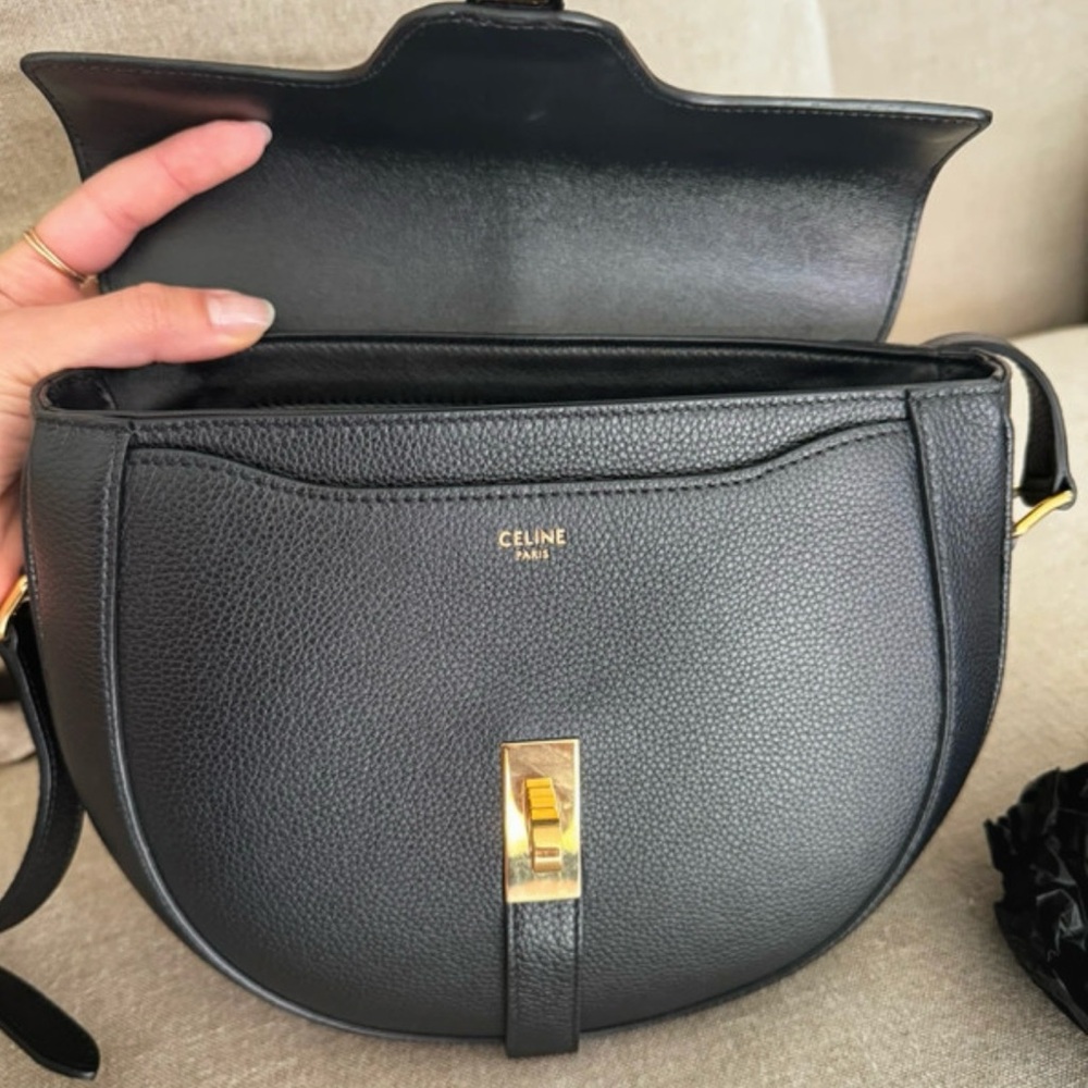 Celine Black Leather Crossbody Saddle Bag with Gold Hardware - Picture 3 of 6